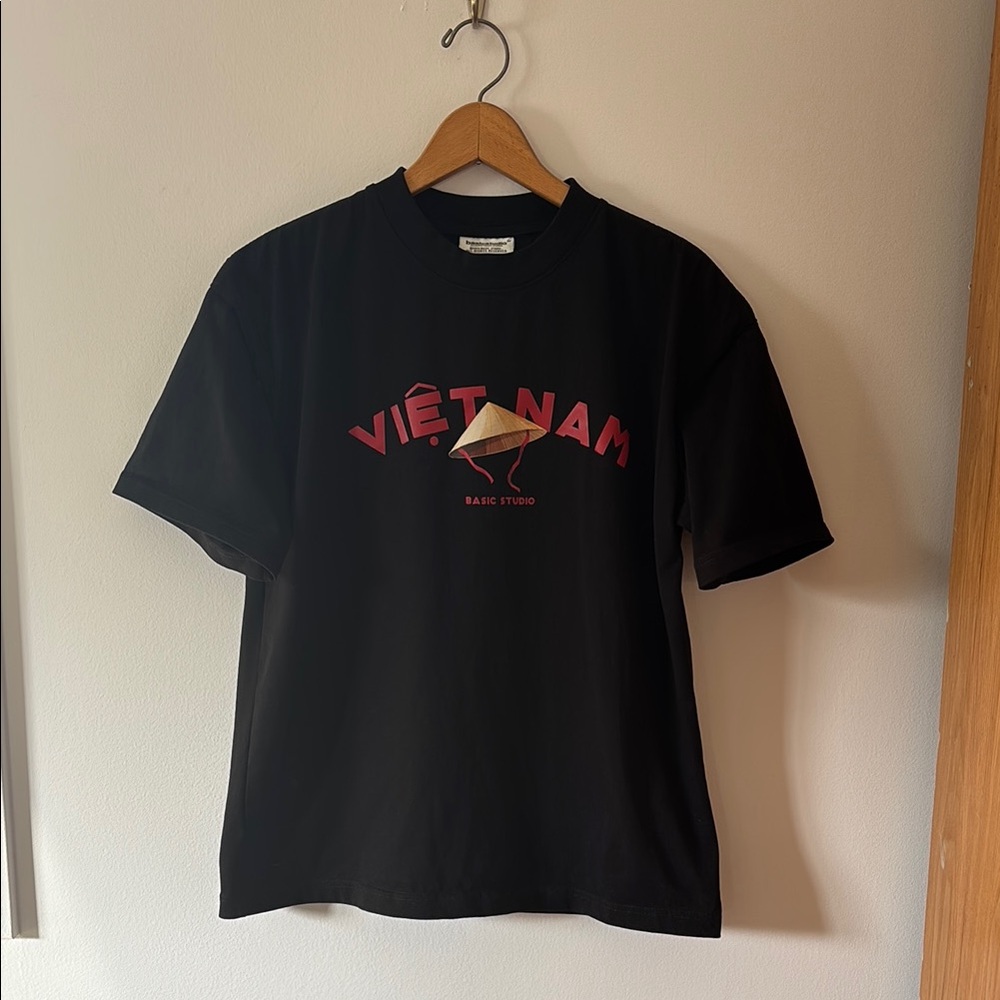 Basicstudio Black T-Shirt with Red Vietnam Print - Heavy Weight